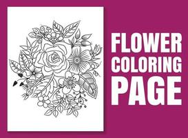 Página para colorear de flores para adultos y niños. vector