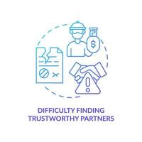 Difficulty finding trustworthy partner blue gradient concept icon vector