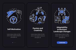 Startup launch requirements dark onboarding mobile app page screen vector
