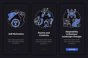 Startup launch requirements dark onboarding mobile app page screen vector
