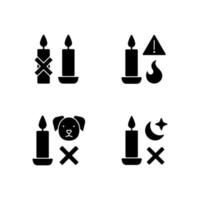 Fire safety warning label black glyph label icons set on white space vector