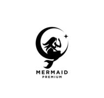 Mermaid with crescent moon and star logo icon design illustration vector