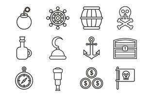 Pirate Outline Object Icon Set vector