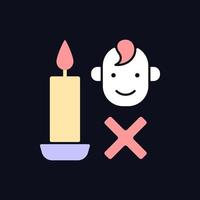 mantenga a los niños alejados de las velas icono de etiqueta manual de color rgb para tema oscuro vector