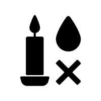 Apagar vela sin agua icono de etiqueta manual de glifo negro vector