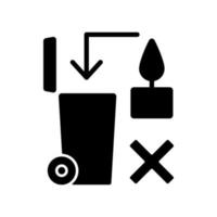 Never throw hot wax in trash bin black glyph manual label icon vector