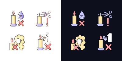 Candle safety warning light and dark RGB color manual label icons set vector