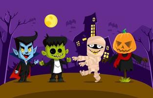 personajes de monstruos de halloween vector