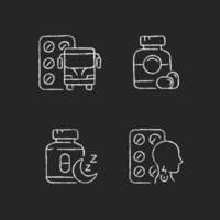 Maintaining life quality chalk white icons set on dark background vector