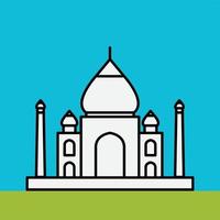 outline simplicity drawing of taj mahal landmark front elevation view. vector