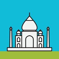 outline simplicity drawing of taj mahal landmark front elevation view. vector