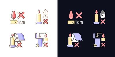 etiqueta de seguridad para velas conjunto de iconos de etiqueta manual de color claro y oscuro vector
