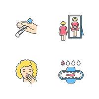 Early pregnancy symptom RGB color icons set vector