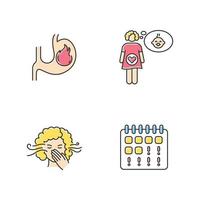 Early pregnancy symptom RGB color icons set vector