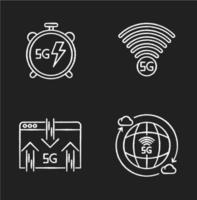 Iconos blancos de tiza de tecnología inalámbrica 5g en fondo negro vector