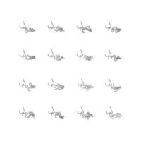 Nose smelling scent pixel perfect linear icons set vector