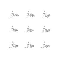 Nose smelling scent pixel perfect linear icons set vector