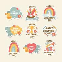 Happy Children's day Cute Doodle Sticker Set vector