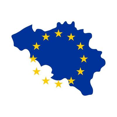 Map of Belgium with European Union flag isolated on white background.
