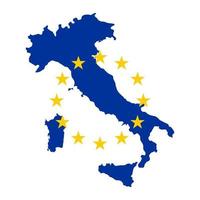 Mapa de Italia con la bandera de la Unión Europea aislado sobre fondo blanco. vector