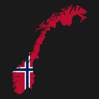 Noruega mapa silueta con bandera sobre fondo negro vector