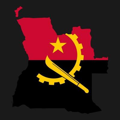 Angola map silhouette with flag on black background