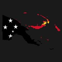 Bandera de Papua Nueva Guinea mapa silueta con bandera sobre fondo negro vector