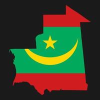 Mauritania mapa silueta con bandera sobre fondo negro vector