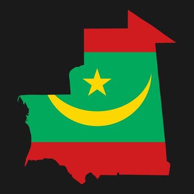 Mauritania map silhouette with flag on black background