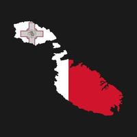 Malta mapa silueta con bandera sobre fondo negro vector