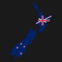 New Zealand map silhouette with flag on black background vector