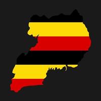 Uganda mapa silueta con bandera sobre fondo negro vector
