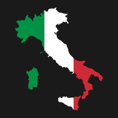 Italy map silhouette with flag on black background