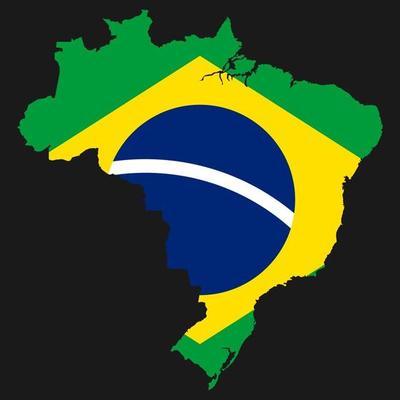Brazil map silhouette with flag on black background