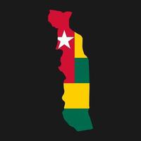 Togo mapa silueta con bandera sobre fondo negro vector