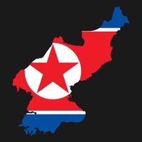 North Korea map silhouette with flag on black background vector