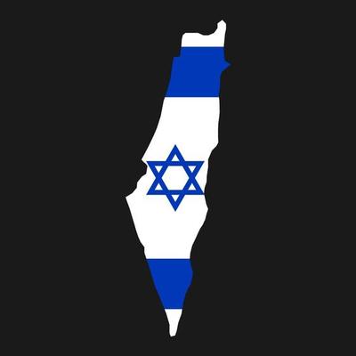 Israel map silhouette with flag on black background