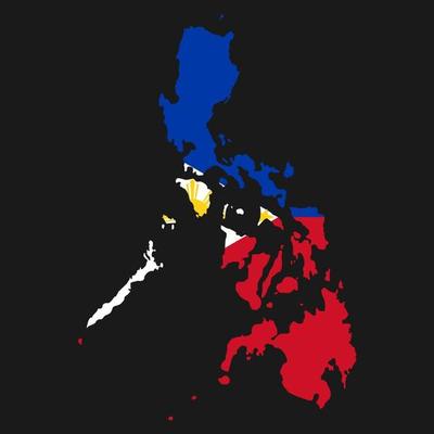 Philippines map silhouette with flag on black background