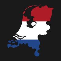 Países Bajos mapa silueta con bandera sobre fondo negro vector