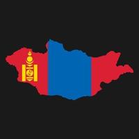 Mongolia map silhouette with flag on black background vector
