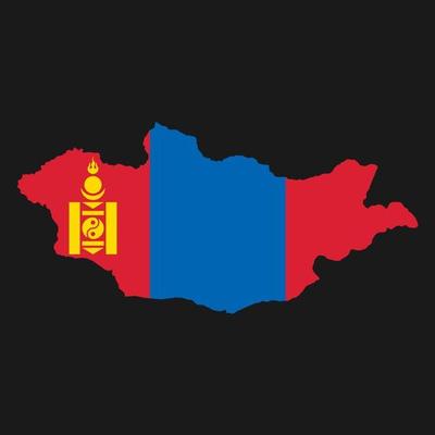 Mongolia map silhouette with flag on black background