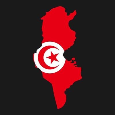 Tunisia map silhouette with flag on black background