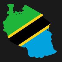 Tanzania mapa silueta con bandera sobre fondo negro vector