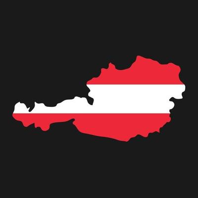 Austria map silhouette with flag on black background