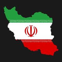 Irán mapa silueta con bandera sobre fondo negro vector
