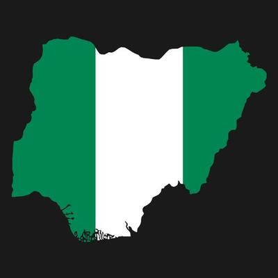 Nigeria map silhouette with flag on black background