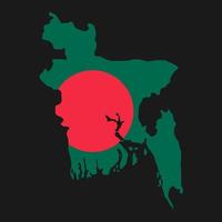 Bangladesh mapa silueta con bandera sobre fondo negro vector