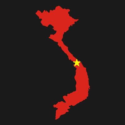 Vietnam map silhouette with flag on black background