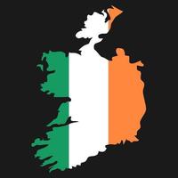 Irlanda mapa silueta con bandera sobre fondo negro vector