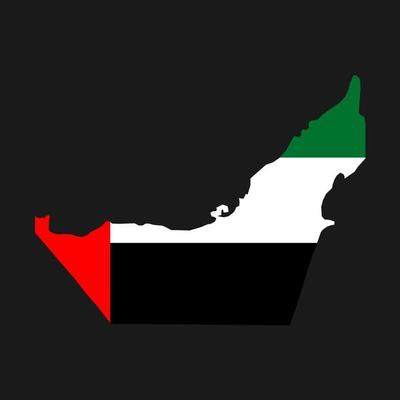 United Arab Emirates map silhouette with flag on black background